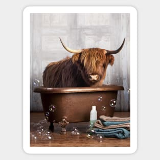 Highland Cow in a Bathtub Sticker